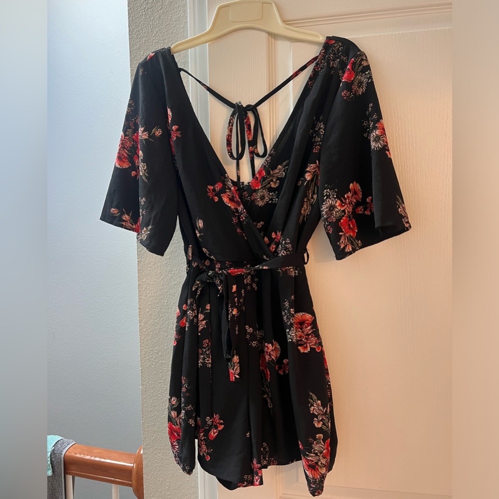 Black floral romper